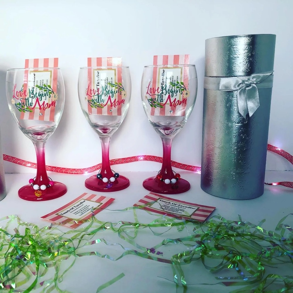Pink Stem Wine Glass For Mom